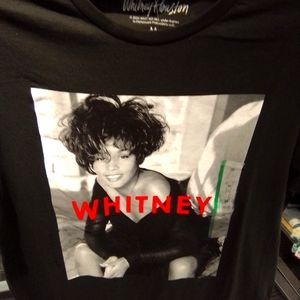 Whitney Houston short sleeve t-shirt | Crew Neck | Red lettering. Sizes 1-S, 1-M
